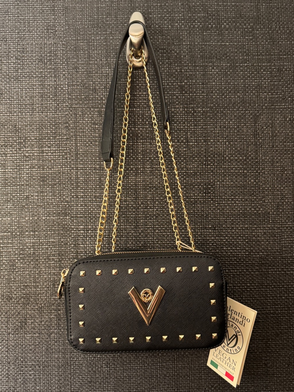 Valentino Orlandi Black Studded Crossbody Camera Bag NWT $250